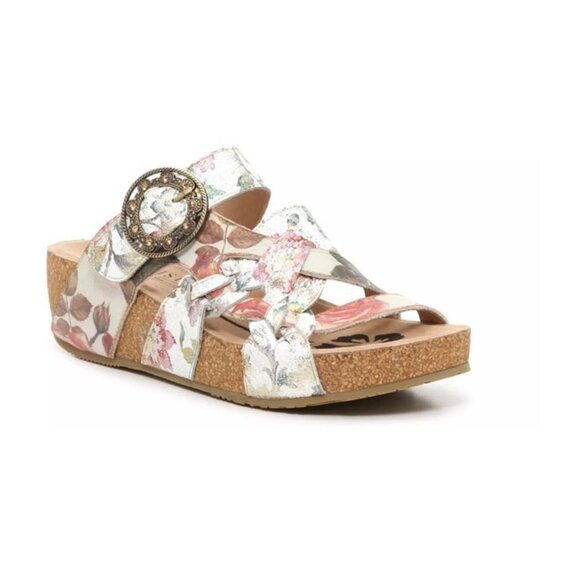 L'ARTISTE Spring Step Yarden Floral Strappy Wedge Sandals Leather Size 38 / 7.5 - Picture 1 of 7